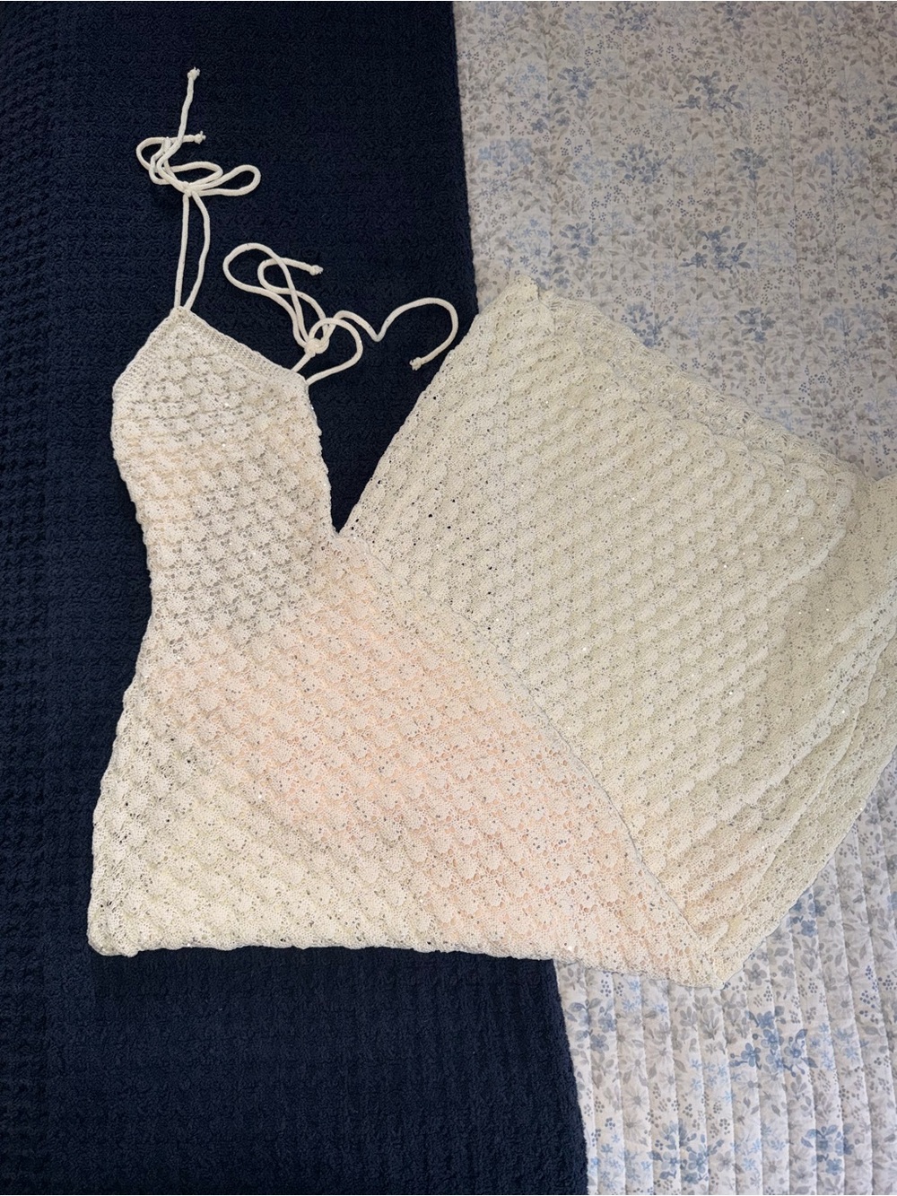 Handmade Crochet Two-Piece Set in Cream